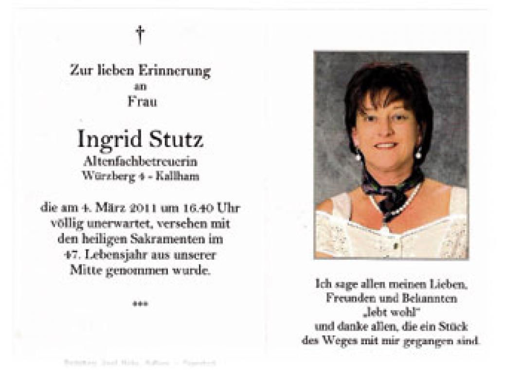 In lieber Erinnerung an unser Mitglied “Ingrid Stutz”