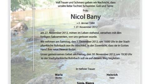 Wir trauern um unser Mitglied “Nicol Bany”