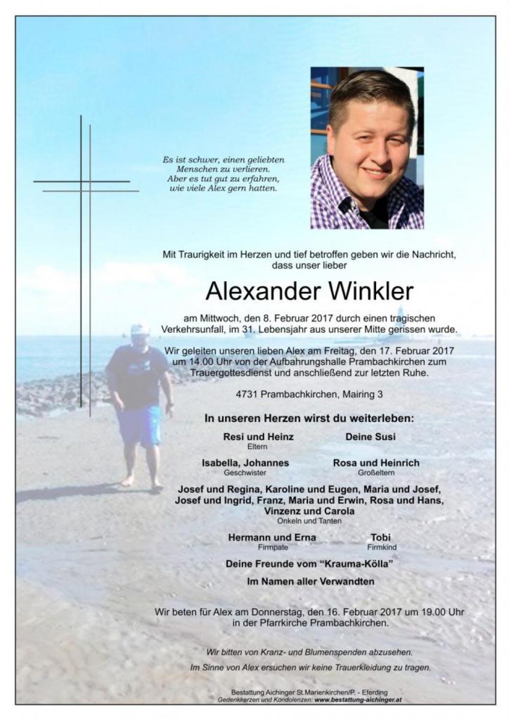 Wir trauern um unser Mitglied Alexander Winkler