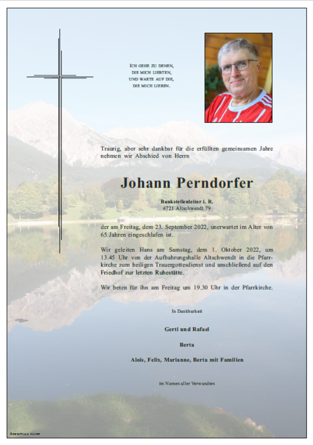 Wir trauern um unser Mitglied Johann Perndorfer