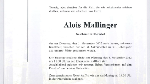 Wir trauern um unser Mitglied Alois Mallinger