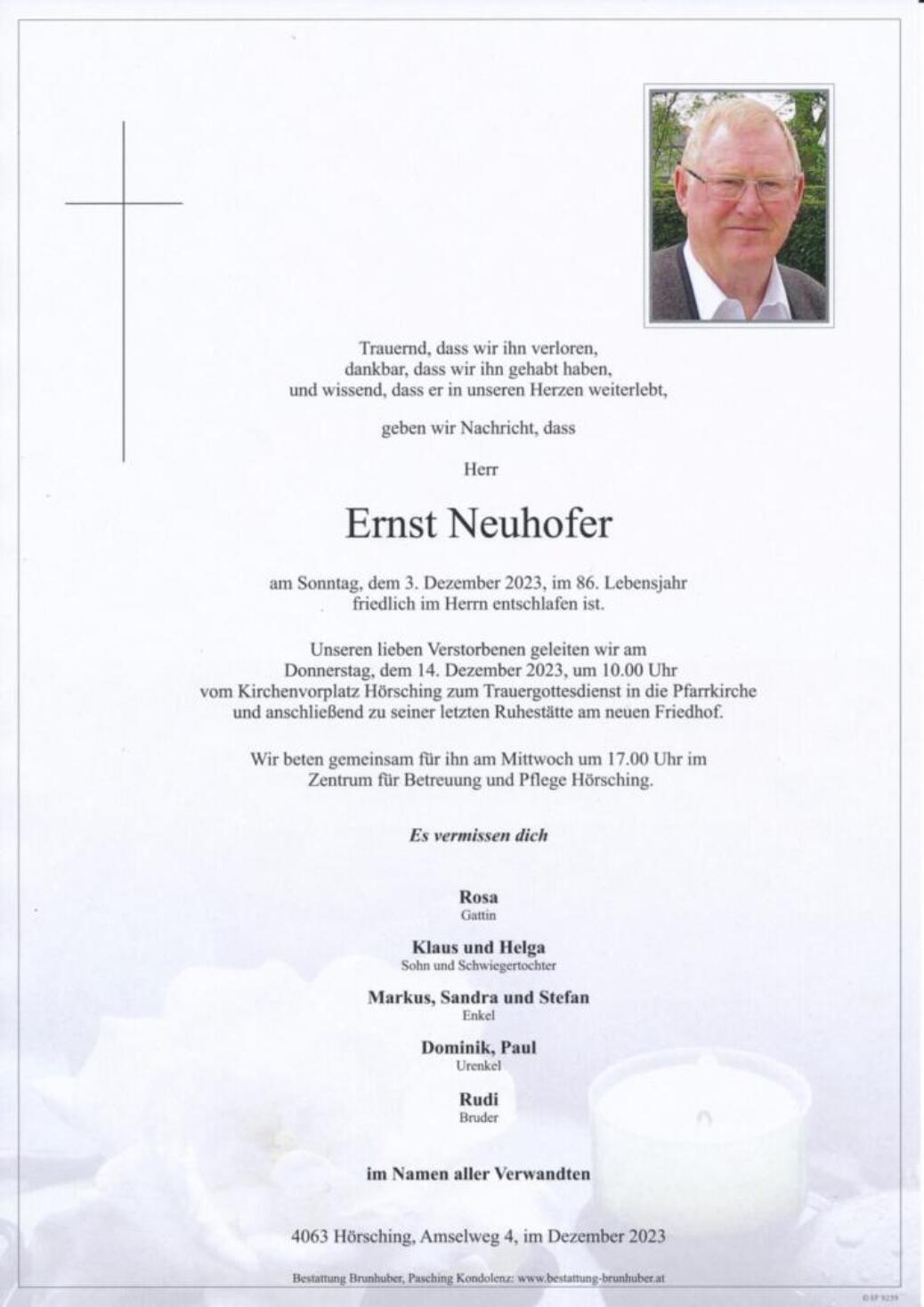 Wir trauern um unser Mitglied Ernst Neuhofer