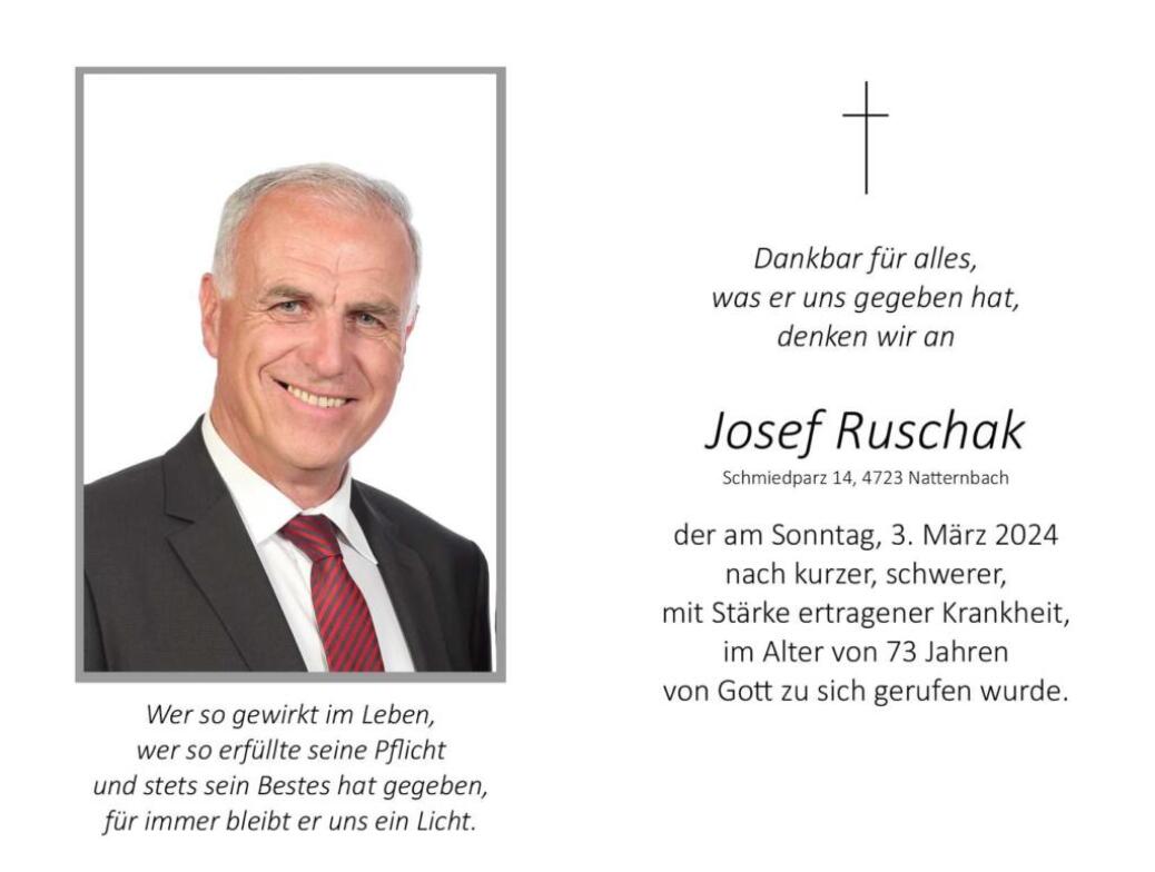 Wir trauern um unseren Kassier und Gründungsmitglied Josef Ruschak