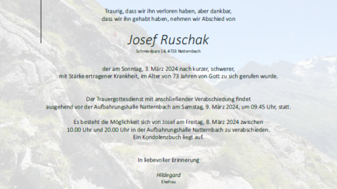 Wir trauern um unseren Kassier und Gründungsmitglied Josef Ruschak